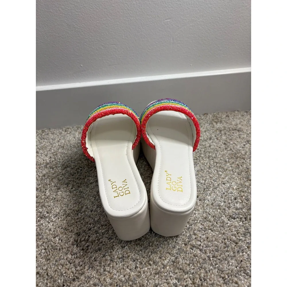 New Lady Go Diva Rainbow Platform Sandals – White – Size 5.5 - Picture 5 of 9